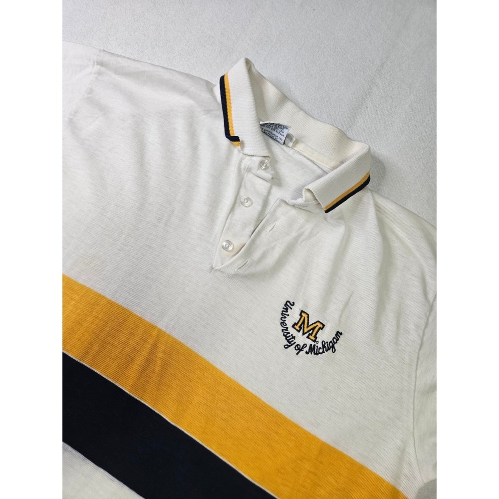 RC Sportswear University of Michigan Polo Mens XL White Striped Vintage 90s USA